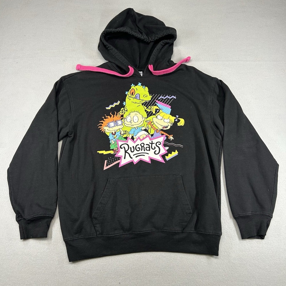 Nickelodeon Rugrats Hoodie Pullover Hooded Sweatshirt Adult Sz L Black 90's